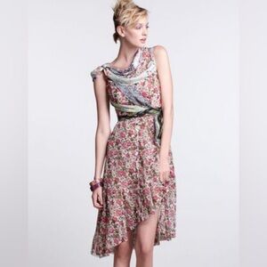 Bequille by Byron Lars Floral Asymmetrical Dress Scarf Neck Cottagecore Romantic